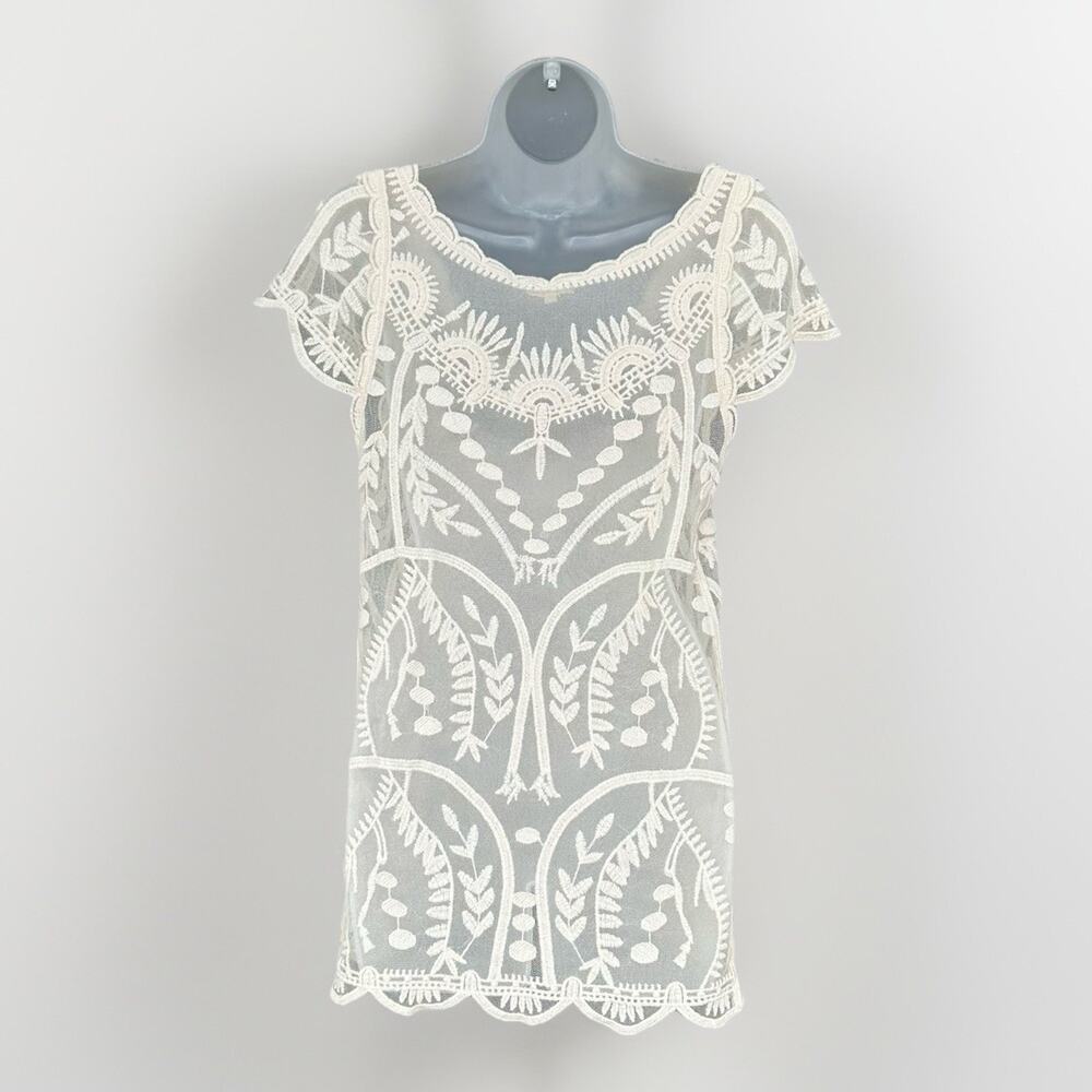 Capri Clothing Brand Ivory Womens Small Lace Round-Neck Boho Sheer Blouse Whimsy - Picture 4 of 10